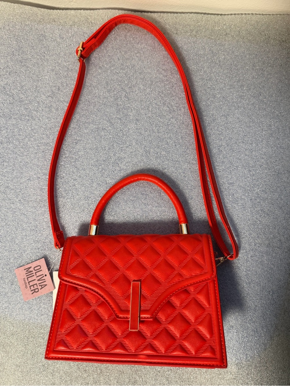 Olivia Miller Red Quilted Top-Handle Satchel with Crossbody Strap